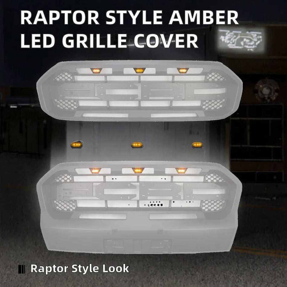 Ford Ranger (T8) Raptor Style Front Bumper Grille + LED Amber Lights