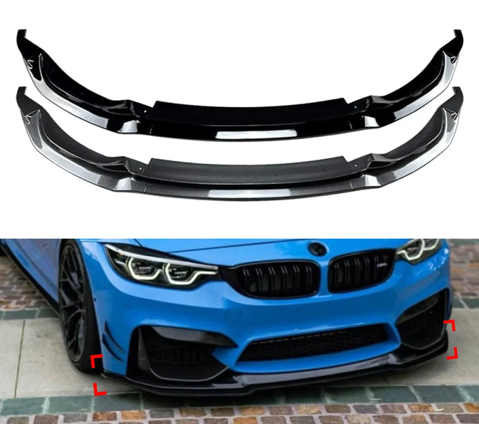 BMW M Series (F8X) M3 M4 ABS Front Bumper Spoiler Lip - Gloss Black / Carbon Look