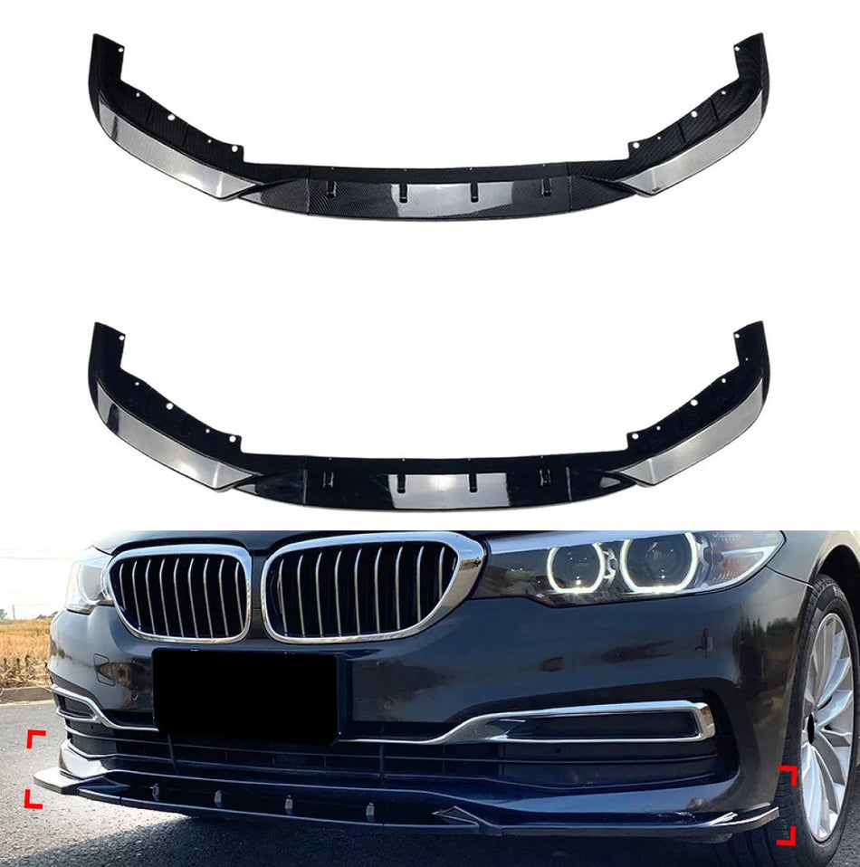 BMW 5 Series (G30) Non-M Sport Front Bumper Spoiler Lip - Gloss Black / Carbon Look