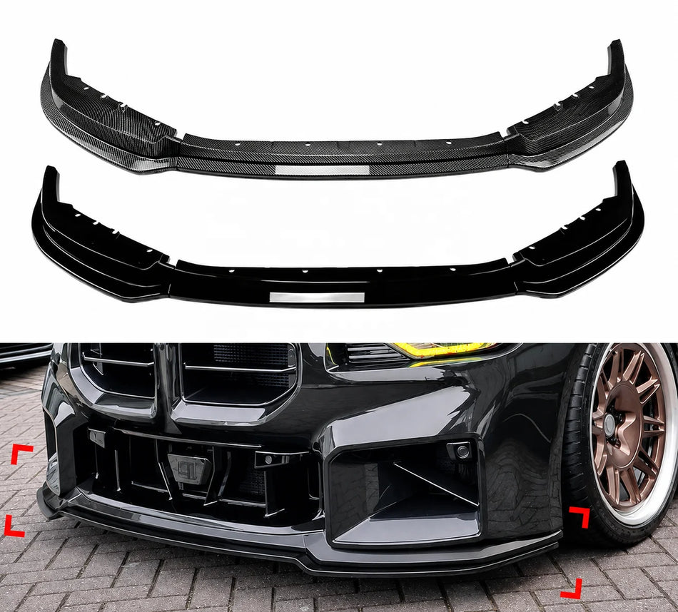 BMW M2 (G87) ABS Custom Front Spoiler Lip - Gloss Black / Carbon Look