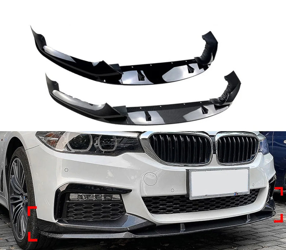 BMW 5 Series (G30) Pre-LCI M Sport Front Spoiler Lip - Gloss Black / Carbon Look