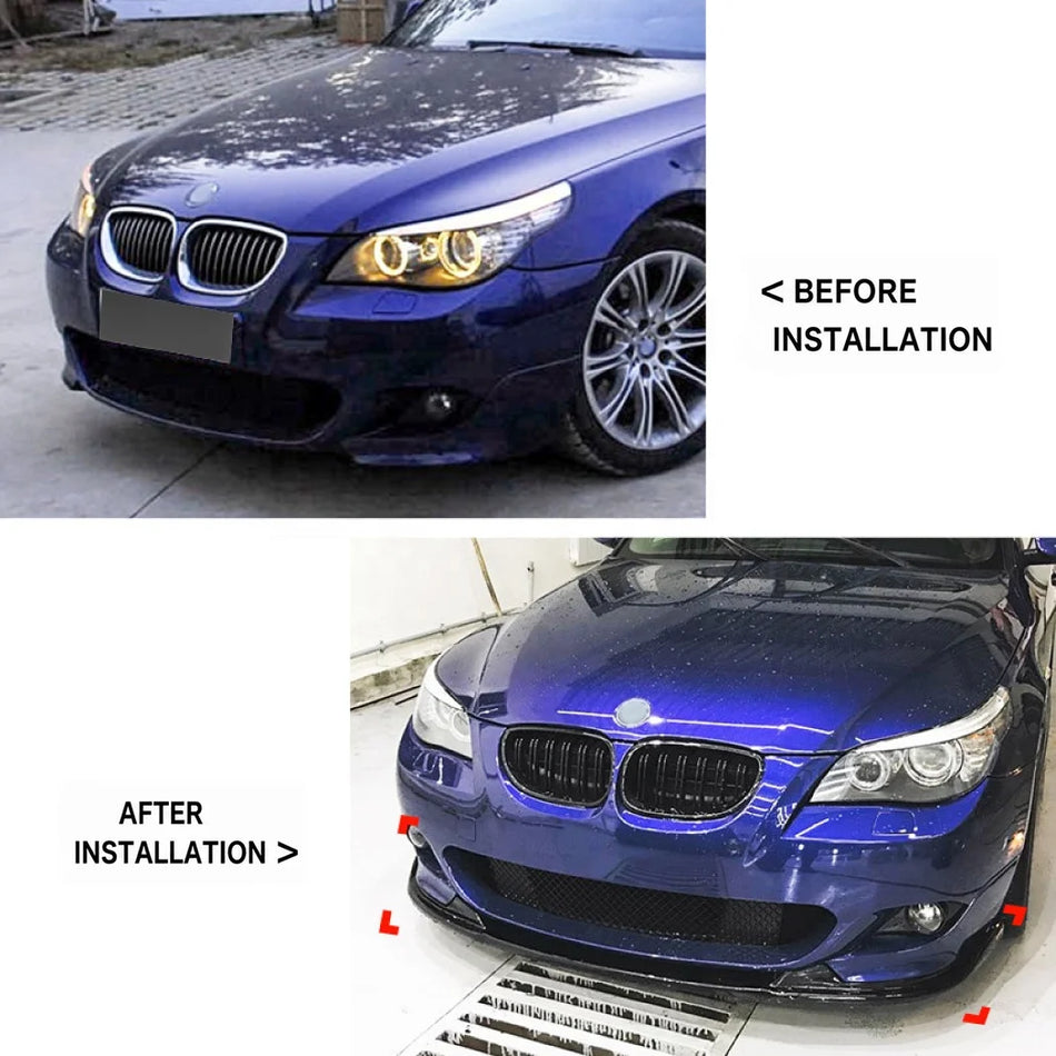 BMW 5 Series (E60) ABS Front Bumper Spoiler Lip - Gloss Black / Carbon Look