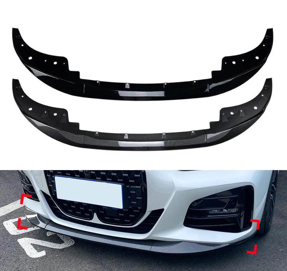 BMW 4 Series (G22) MP Style Front Spoiler Lip - Gloss Black / Carbon Look