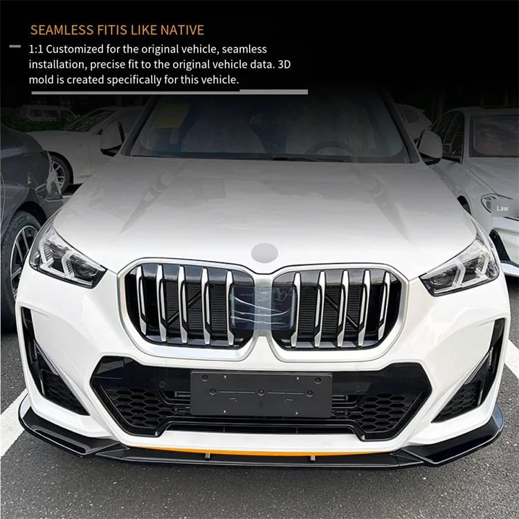 BMW X1 (U11) M Sport Front Bumper Lip Spoiler - Gloss Black / Carbon Look
