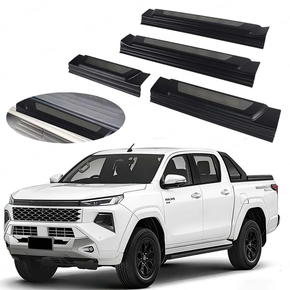 Toyota Hilux (9th Gen) Door Sill Scuff Plate Protector Trim Cover Car Set - Matt Black