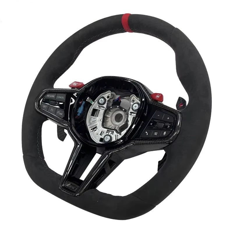 BMW G Series M Sport Plug and Play Custom Steering Wheel - Faux Suede Carbon Fiber