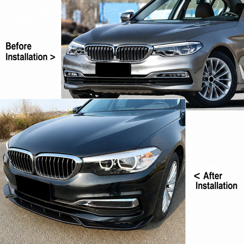 BMW 5 Series (G30) Non-M Sport Front Bumper Spoiler Lip - Gloss Black / Carbon Look