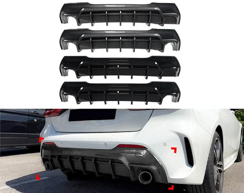BMW 1 Series (F40) M Sport ABS Rear Bumper Diffuser - Gloss Black / Carbon Look