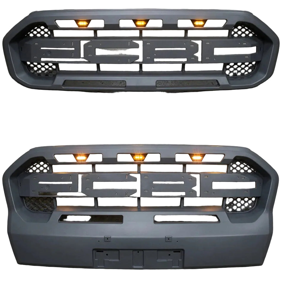 Ford Ranger (T8) Raptor Style Front Bumper Grille + LED Amber Lights