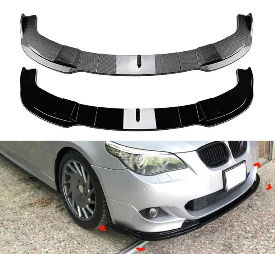 BMW 5 Series (E60) ABS Front Bumper Spoiler Lip - Gloss Black / Carbon Look