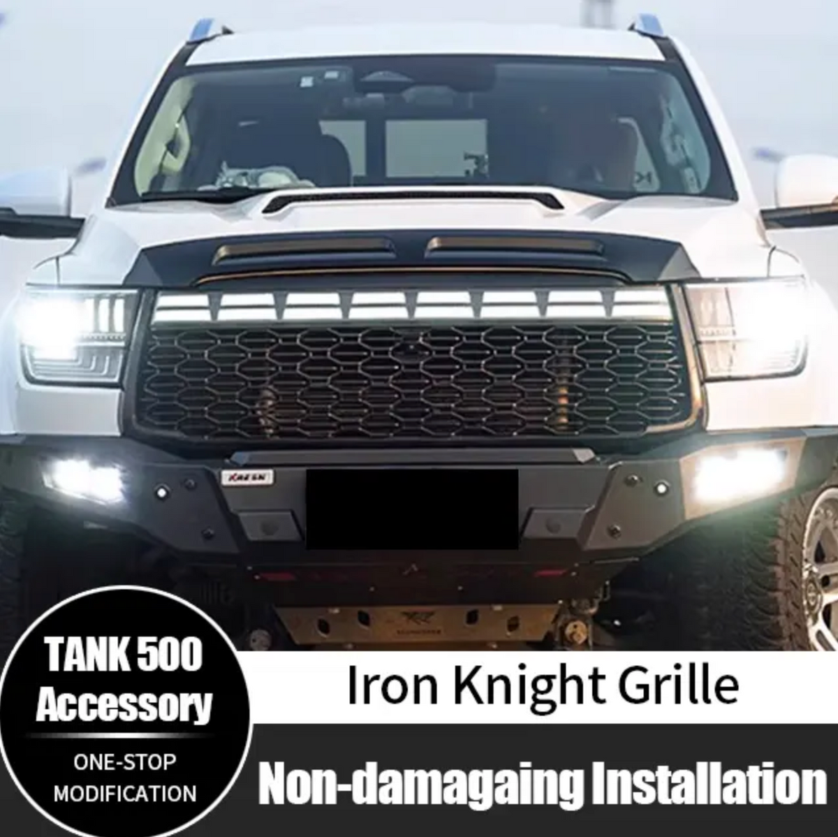 GWM Tank 500 Iron Knight Style Front Bumper Grille incl LED Flow Light ...