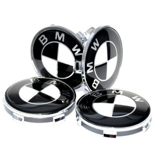 BMW Black & White Style Bonnet, Boot, Wheel Center Caps & Steering Wheel Emblem Kit - 7pcs