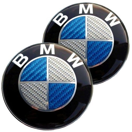 BMW Blue Carbon Style Bonnet, Boot, Wheel Center Caps & Steering Wheel Emblem Kit - 7pcs