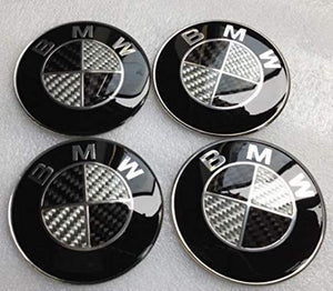 BMW Black Carbon Fiber Style Wheel Center Caps - 68mm